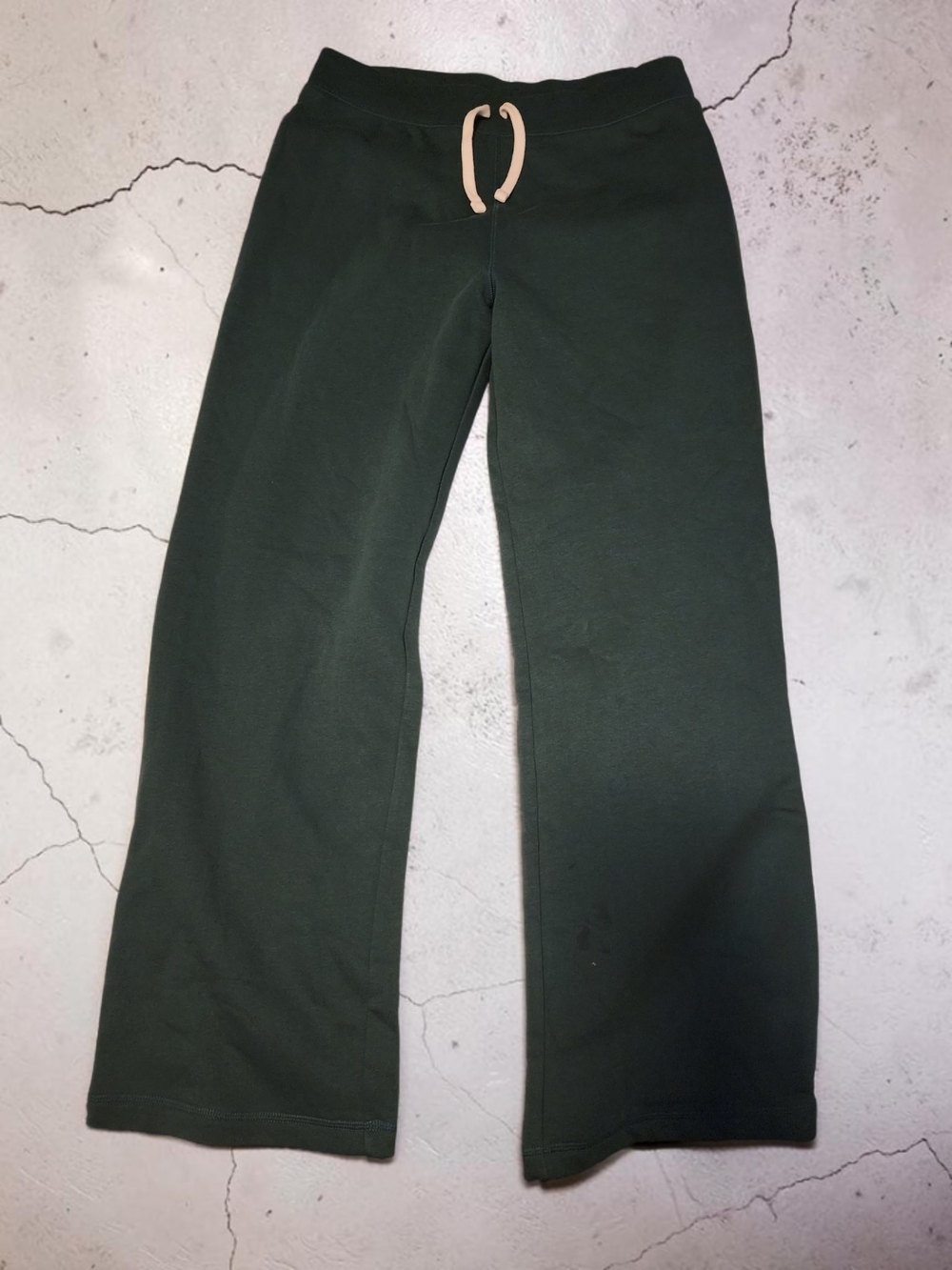 Lands' End Wide-Leg Sweatpants in Forest Green with Tan Drawstring